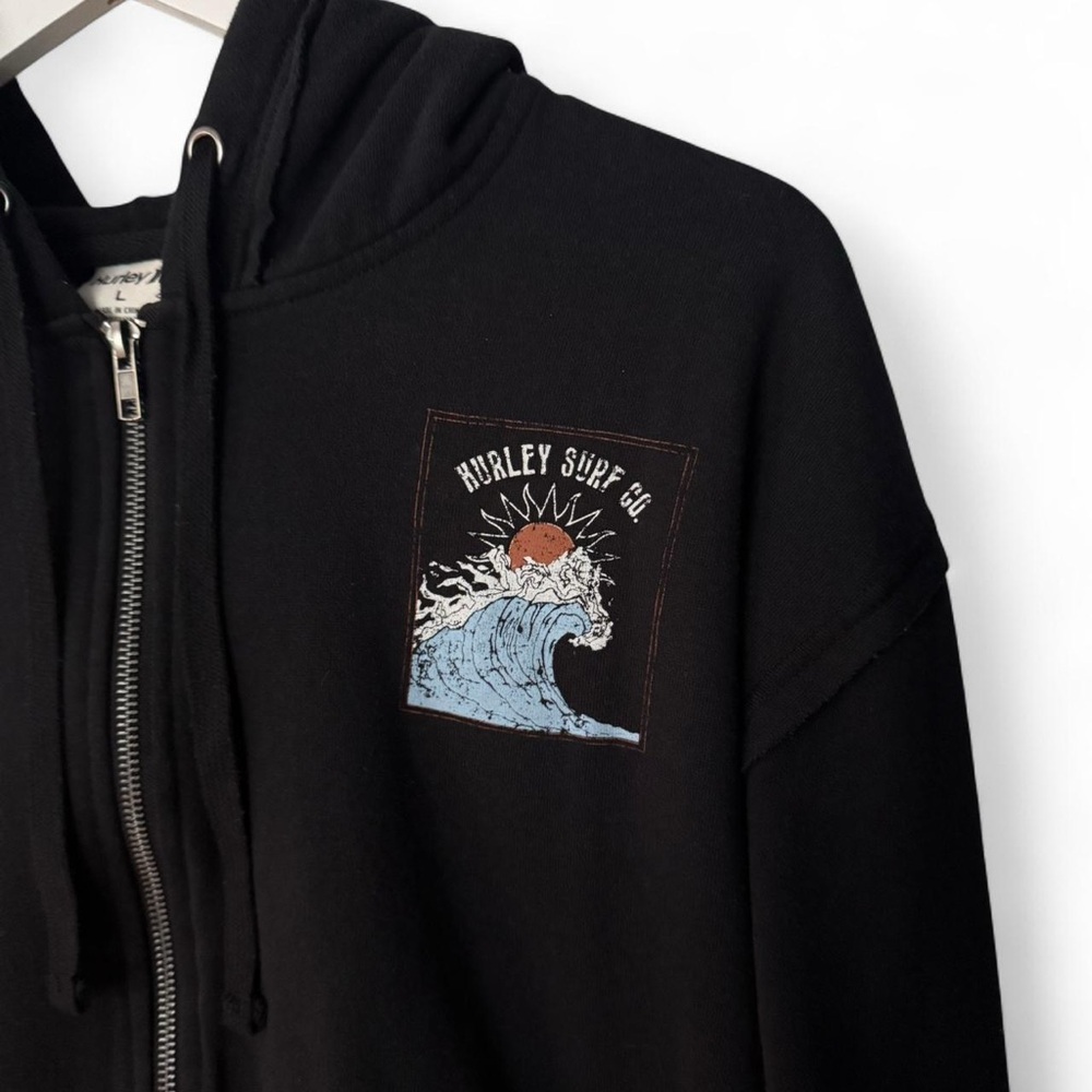 Hurley Surf Co. Black Graphic Printed Full Zip Hoodie Sweatshirt Jacket Medium - Picture 7 of 7